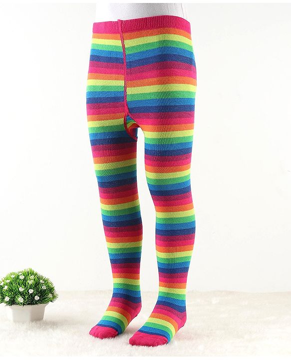 Cute Walk by Babyhug Antibacterial Footie Tights with Striped Design - Pink