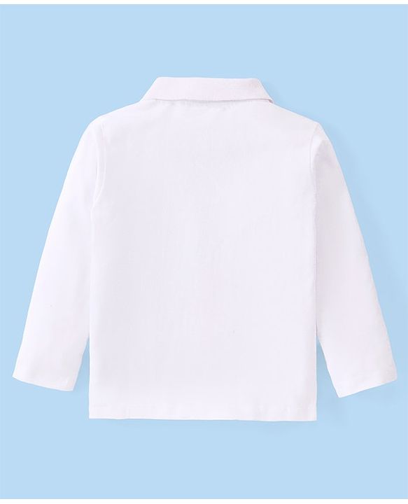 Babyhug Disney Cotton Knit Full Sleeve Polo T-Shirt With Winnie the Pooh Print - White