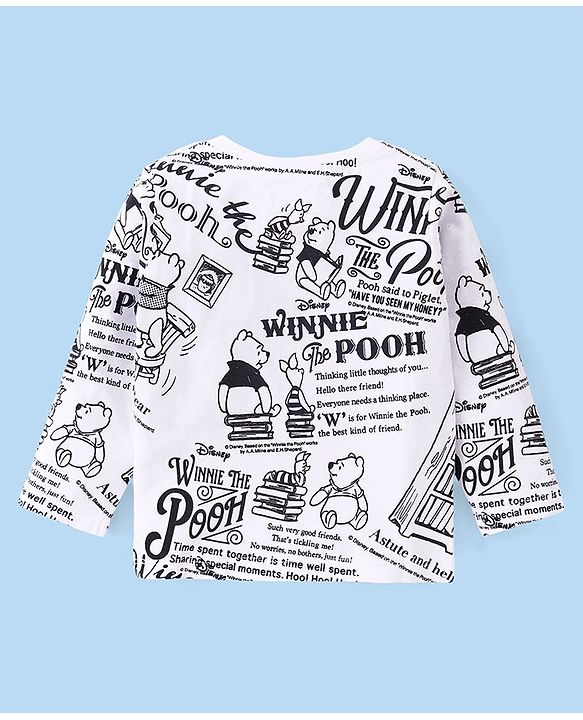 Babyhug Disney Cotton Knit Full Sleeve T-Shirt With Winnie the Pooh Print - White
