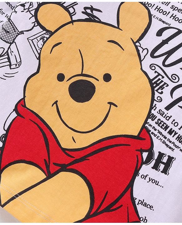 Babyhug Disney Cotton Knit Full Sleeve T-Shirt With Winnie the Pooh Print - White