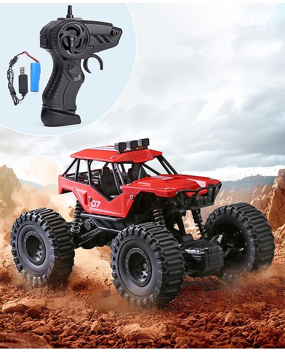 Babyhug Off Roader 1:18 Four Funtions Red Rechargeable Rock Crawler RC Car|Big Rubber Wheels|Range Upto 70 Ft.|Shock Absorbers|BIS certified|Gifting Toy