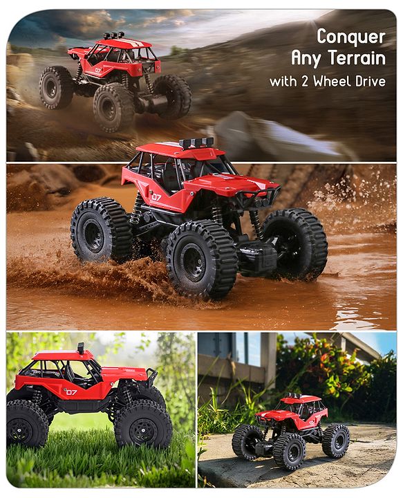 Babyhug Off Roader 1:18 Four Funtions Red Rechargeable Rock Crawler RC Car|Big Rubber Wheels|Range Upto 70 Ft.|Shock Absorbers|BIS certified|Gifting Toy