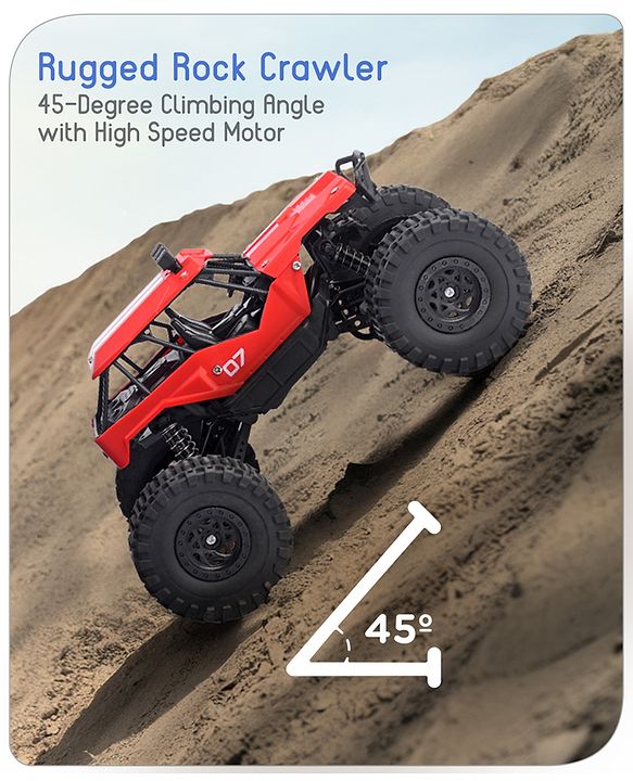 Babyhug Off Roader 1:18 Four Funtions Red Rechargeable Rock Crawler RC Car|Big Rubber Wheels|Range Upto 70 Ft.|Shock Absorbers|BIS certified|Gifting Toy