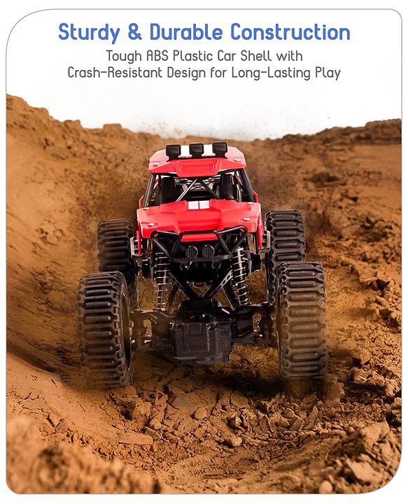 Babyhug Off Roader 1:18 Four Funtions Red Rechargeable Rock Crawler RC Car|Big Rubber Wheels|Range Upto 70 Ft.|Shock Absorbers|BIS certified|Gifting Toy