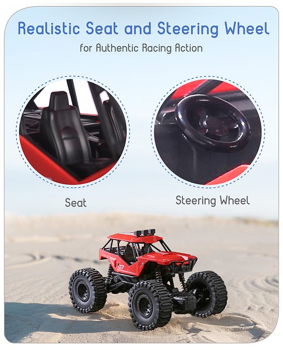 Babyhug Off Roader 1:18 Four Funtions Red Rechargeable Rock Crawler RC Car|Big Rubber Wheels|Range Upto 70 Ft.|Shock Absorbers|BIS certified|Gifting Toy