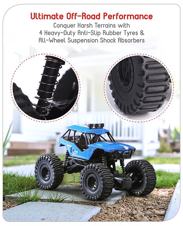 Babyhug Off Roader 1:18 Four Funtions Red Rechargeable Rock Crawler RC Car|Big Rubber Wheels|Range Upto 70 Ft.|Shock Absorbers|BIS certified|Gifting Toy