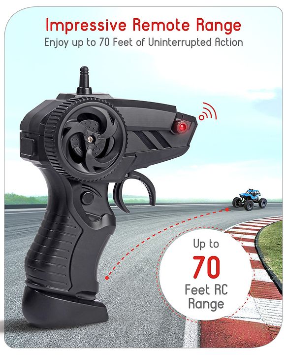 Babyhug Off Roader 1:18 Four Funtions Red Rechargeable Rock Crawler RC Car|Big Rubber Wheels|Range Upto 70 Ft.|Shock Absorbers|BIS certified|Gifting Toy