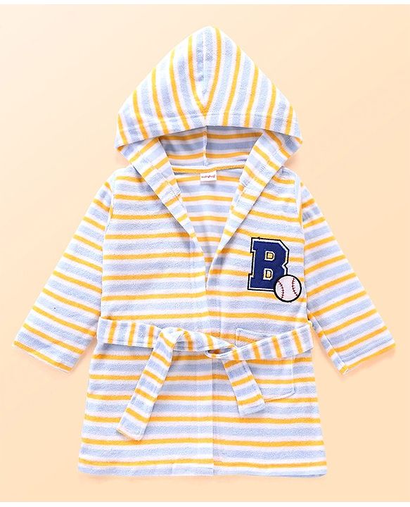 Babyhug Cotton Knit Full Sleeves Striped Bathrobe with Hood - Multicolor