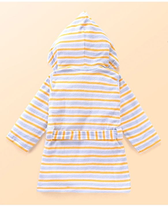 Babyhug Cotton Knit Full Sleeves Striped Bathrobe with Hood - Multicolor