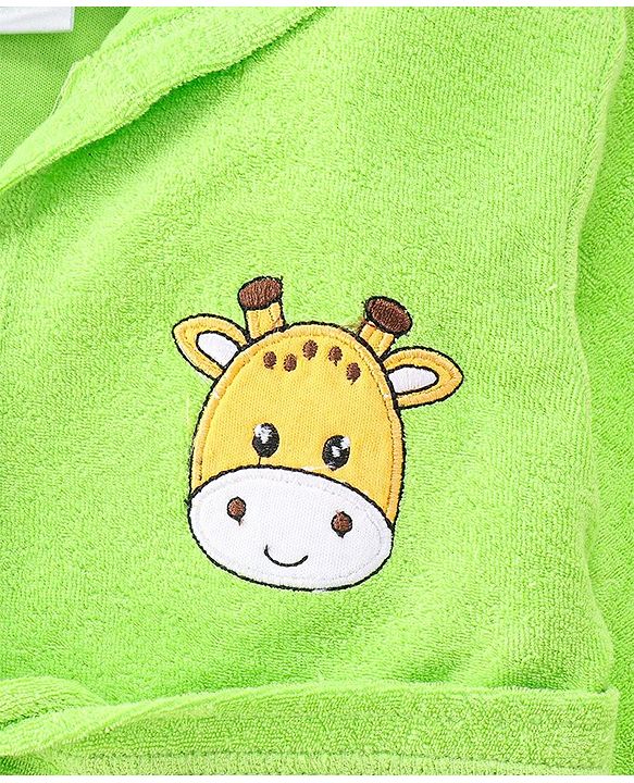 Babyhug Full Sleeves Cotton Knit Bathrobe with Hood Tiger Embroidery with Pocket - Green
