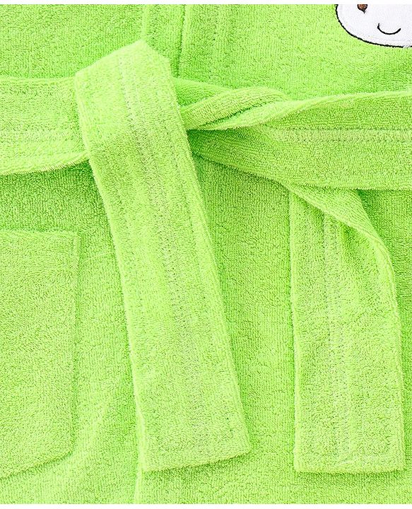 Babyhug Full Sleeves Cotton Knit Bathrobe with Hood Tiger Embroidery with Pocket - Green