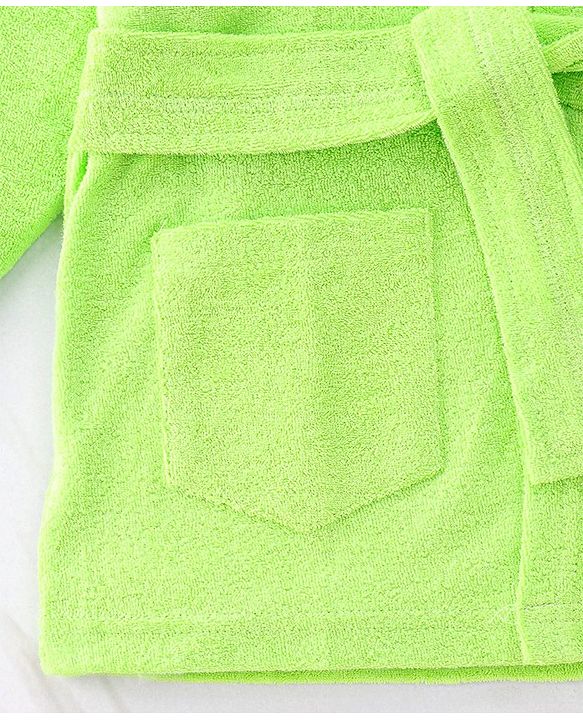 Babyhug Full Sleeves Cotton Knit Bathrobe with Hood Tiger Embroidery with Pocket - Green