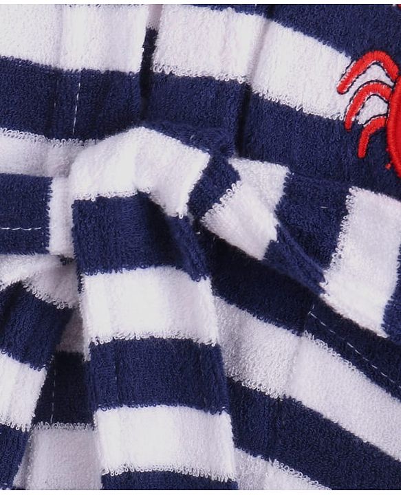 Babyhug Cotton Knit Full Sleeves Hooded Bathrobe with Crab Embroidery - White & Blue