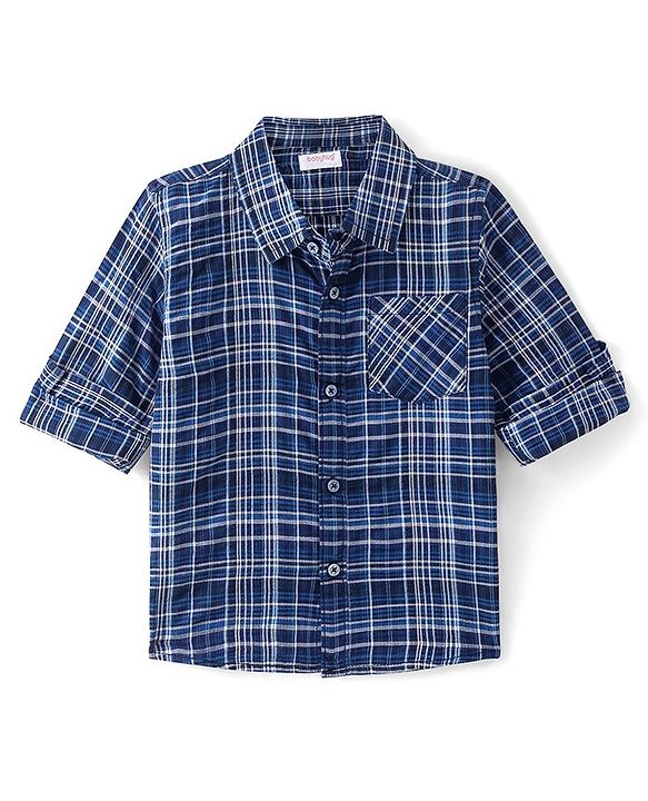 Babyhug Cotton Woven Full Sleeves Checkered Shirt - Blue