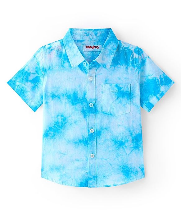 Babyhug Cotton Woven Half Sleeves Tie Dye Shirt - Blue