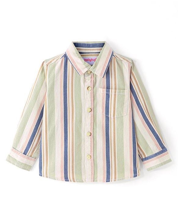 Babyhug Cotton corduroy Woven Full Sleeves Checks Shirt - Green & White