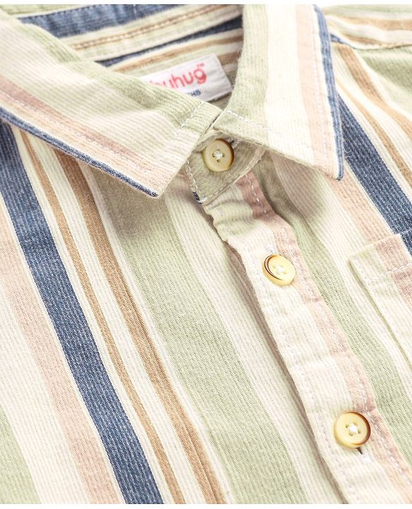 Babyhug Cotton corduroy Woven Full Sleeves Checks Shirt - Green & White