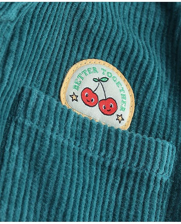 Babyhug Cotton corduroy Woven Full Sleeves Solid Corduroy Shirt With Badge Detailing - Teal Blue