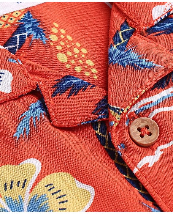 Babyhug Cotton Viscose Woven Half Sleeves Beach Theme Printed Shirt - Red