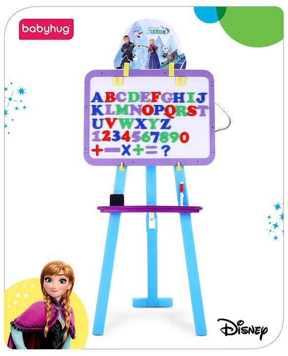 Babyhug Disney Frozen 8-in-1 Easel Board - Multicolor | Magnetic Whiteboard & Chalkboard with Alpha & Numric | Hight Adjustable | Enhances Learning & Creativity | Multicolor |BIS Certified