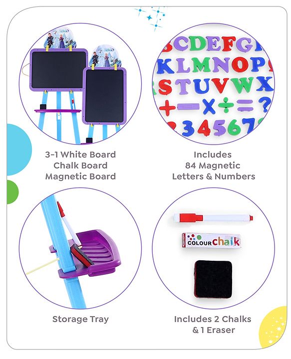 Babyhug Disney Frozen 8-in-1 Easel Board - Multicolor | Magnetic Whiteboard & Chalkboard with Alpha & Numric | Hight Adjustable | Enhances Learning & Creativity | Multicolor |BIS Certified