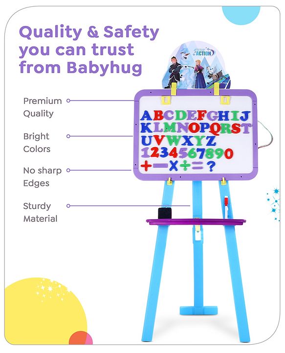 Babyhug Disney Frozen 8-in-1 Easel Board - Multicolor | Magnetic Whiteboard & Chalkboard with Alpha & Numric | Hight Adjustable | Enhances Learning & Creativity | Multicolor |BIS Certified