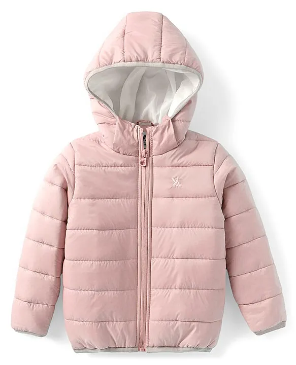 Yellow Apple Woven Full Length Padded Hooded Winter Jacket Peach