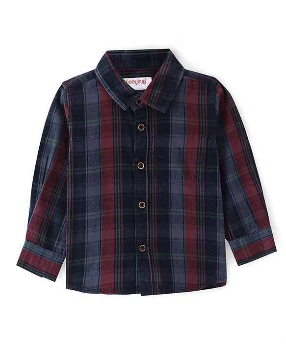 Babyhug Cotton corduroy Woven Full Sleeves Checks Shirt - Navy Blue