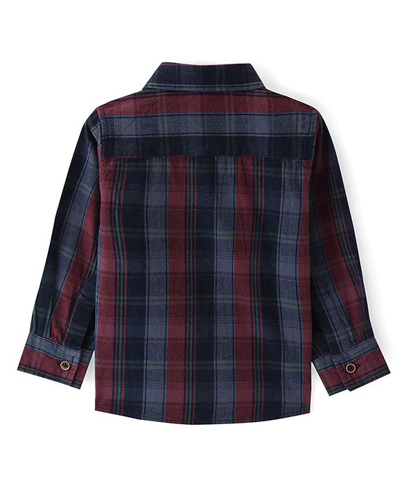 Babyhug Cotton corduroy Woven Full Sleeves Checks Shirt - Navy Blue
