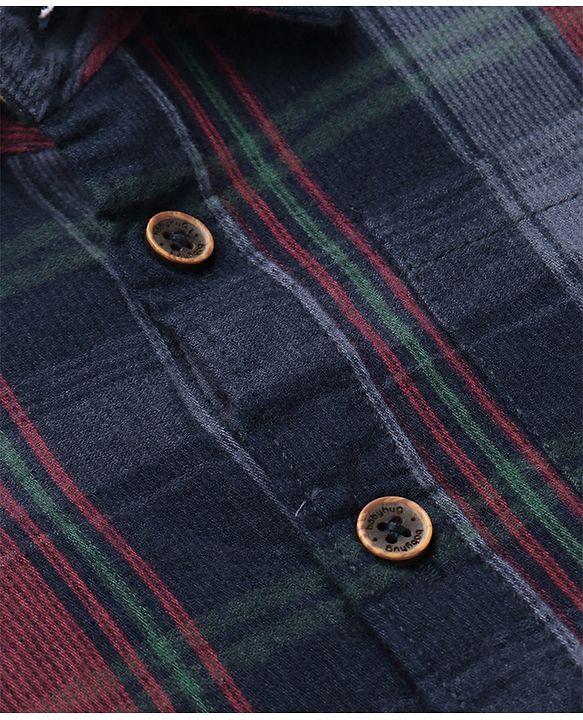 Babyhug Cotton corduroy Woven Full Sleeves Checks Shirt - Navy Blue