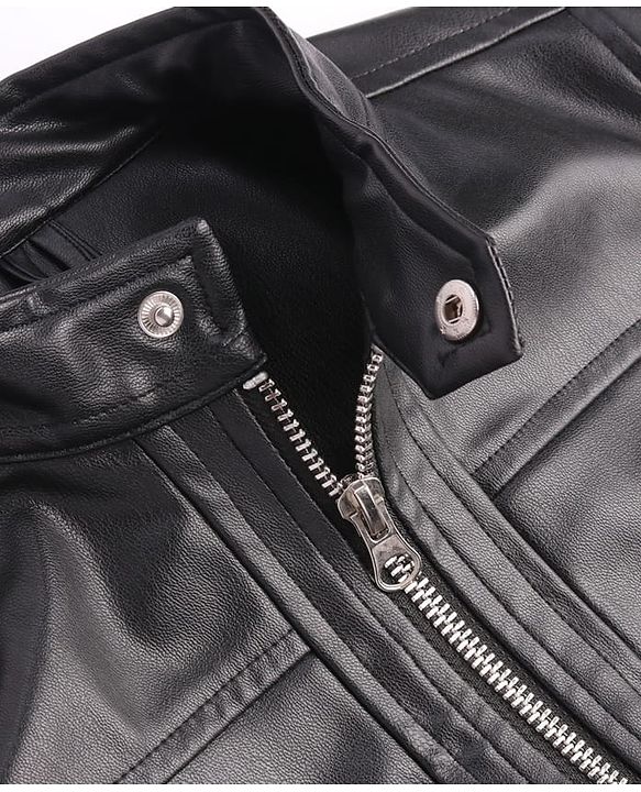 Pine Kids Full Sleeves High Neck Solid Colour Leather Jacket - Black