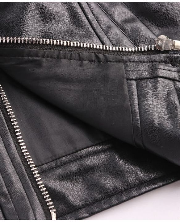 Pine Kids Full Sleeves High Neck Solid Colour Leather Jacket - Black