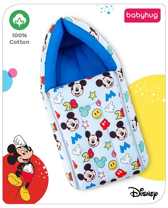 Babyhug Disney Sleeping Bag Smiley Mickey Mouse Print - Blue