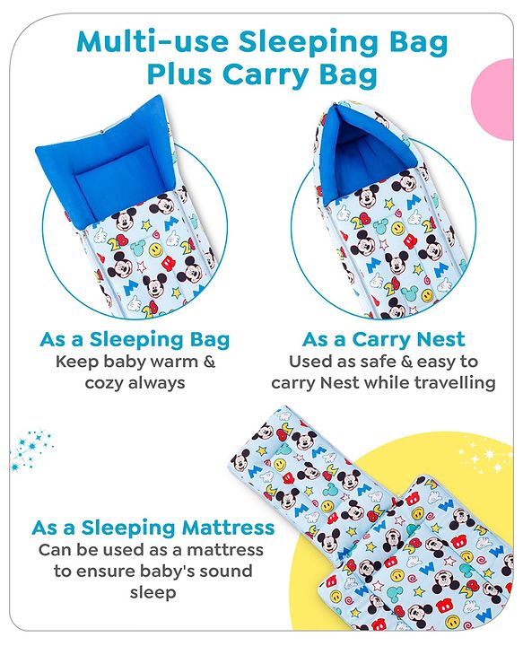 Babyhug Disney Sleeping Bag Smiley Mickey Mouse Print - Blue