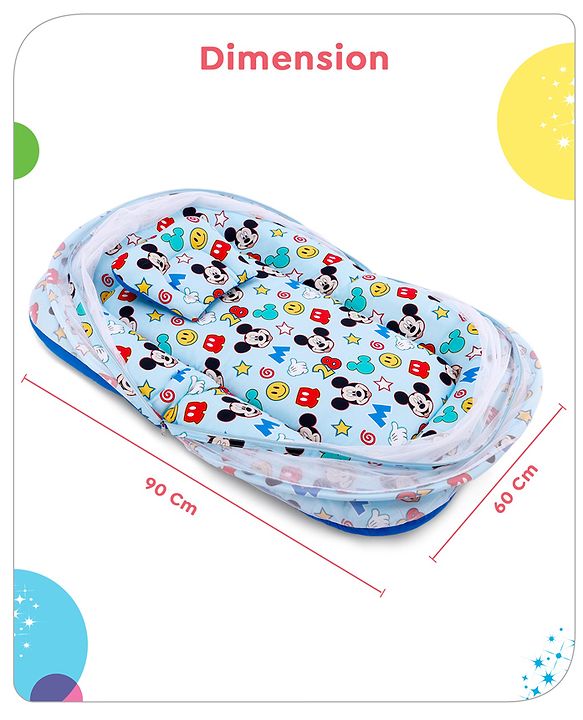 Babyhug Disney Gadda Set With Mosquito Net Smiley Mickey Face Print - Blue