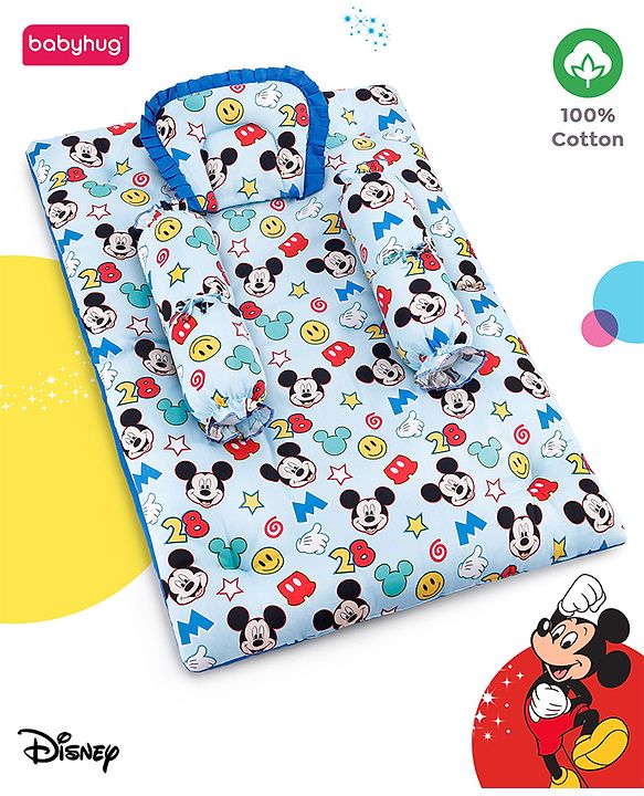 Babyhug Disney Bedding Set Smiley Mickey Mouse Print - Blue