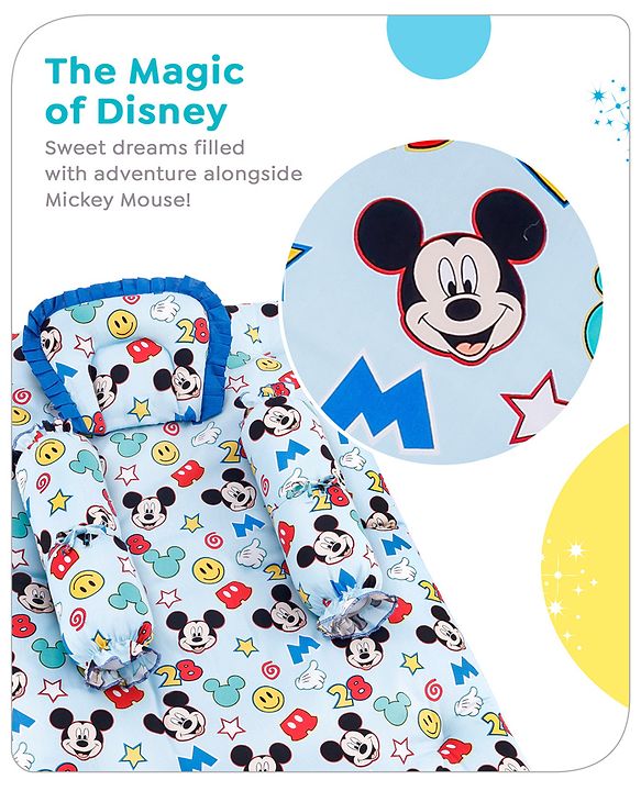 Babyhug Disney Bedding Set Smiley Mickey Mouse Print - Blue