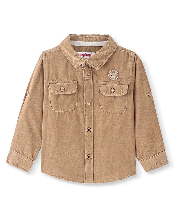 Babyhug Cotton Woven Full Sleeves Solid Colour Corduory Shirt - Tan