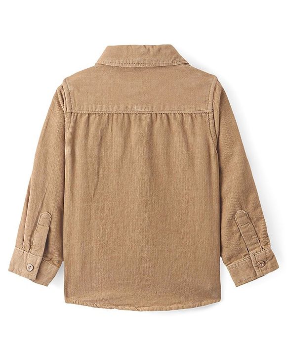 Babyhug Cotton Woven Full Sleeves Solid Colour Corduory Shirt - Tan