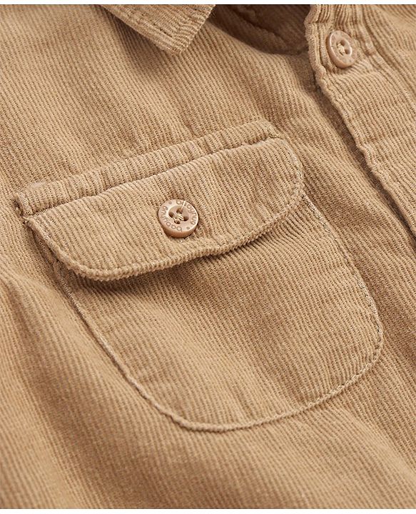 Babyhug Cotton Woven Full Sleeves Solid Colour Corduory Shirt - Tan