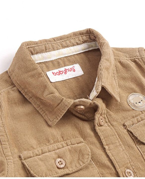 Babyhug Cotton Woven Full Sleeves Solid Colour Corduory Shirt - Tan