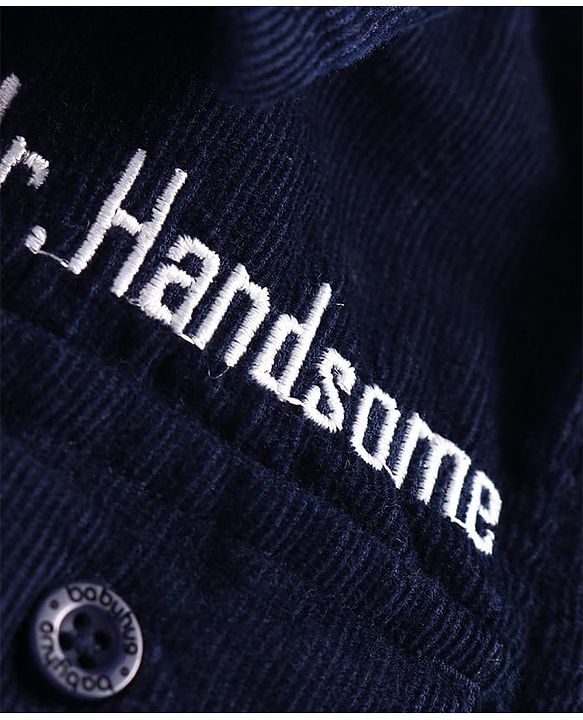 Babyhug Cotton Woven Full Sleeves Solid Corduroy Shirt with Text Embroidered - Navy Blue