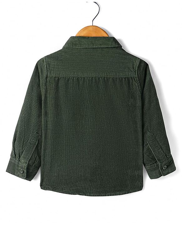 Babyhug Cotton Woven Full Sleeves Solid Corduroy Shirt - Olive Green