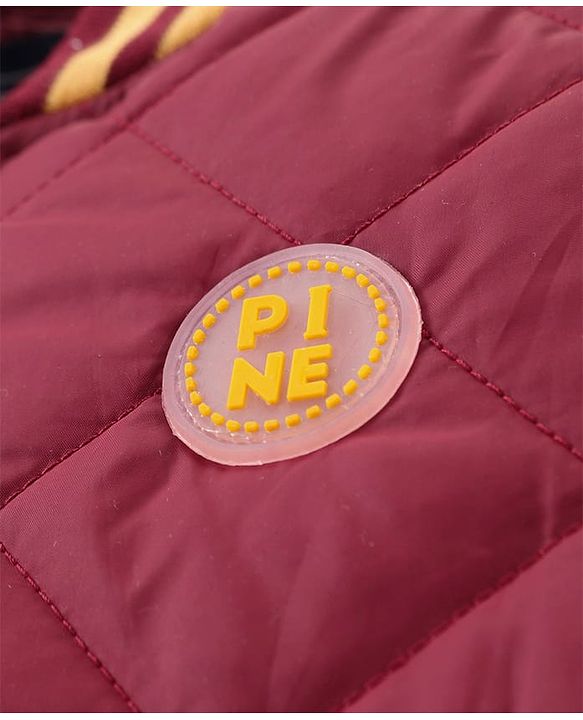 Pine Kids Cotton Knit Full Sleeves Bomber Jacket with Patch Detailing - Maroon & Yellow