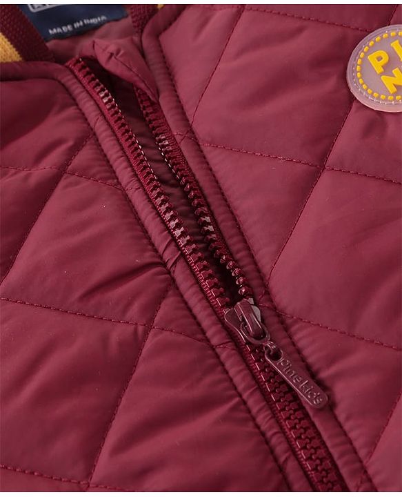 Pine Kids Cotton Knit Full Sleeves Bomber Jacket with Patch Detailing - Maroon & Yellow