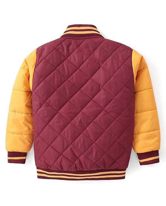 Pine Kids Cotton Knit Full Sleeves Bomber Jacket with Patch Detailing - Maroon & Yellow