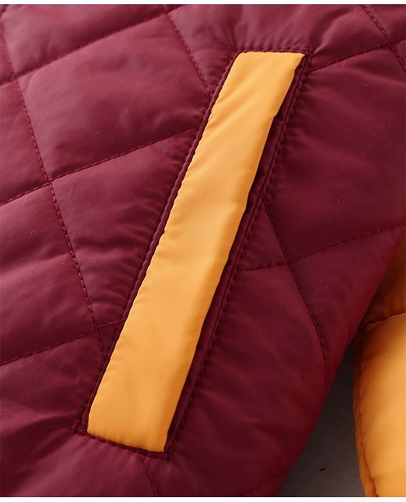 Pine Kids Cotton Knit Full Sleeves Bomber Jacket with Patch Detailing - Maroon & Yellow