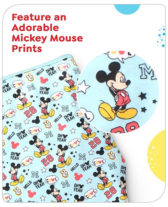 Babyhug Disney Swaddle Cool Mickey Print Set of 2 - Blue & White