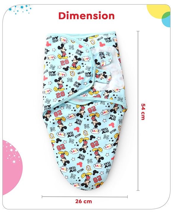 Babyhug Disney Swaddle Cool Mickey Print Set of 2 - Blue & White