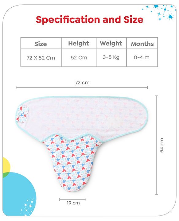Babyhug Disney Swaddle Cool Mickey Print Set of 2 - Blue & White